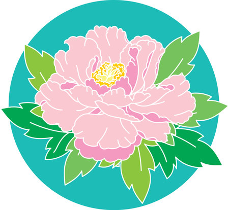 Illustration the abstract of pink flower with leaf on circle background.のイラスト素材