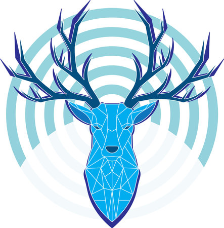 Illustration of blue deer on soft green circle background.のイラスト素材