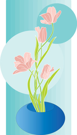 Illustration of the tulips flower in pot with soft green circle color on green gradient vertical background.のイラスト素材