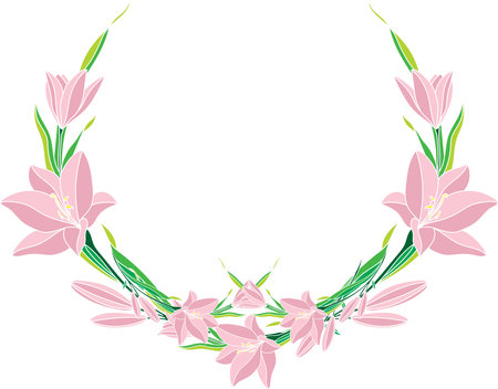 Illustration bouquet of pink lily flower on empty background.のイラスト素材