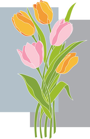 Illustration of tulips flower on grey square vertical background.のイラスト素材