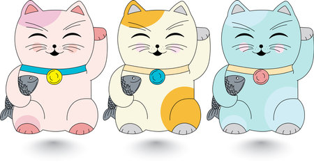 Illustration of Three lucky cats on empty background.のイラスト素材