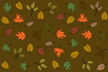 Illustration Pattern of the autumn leaves on brown background.のイラスト素材