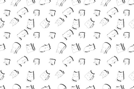 Illustration Pattern of the white cats with shadow on white background.のイラスト素材