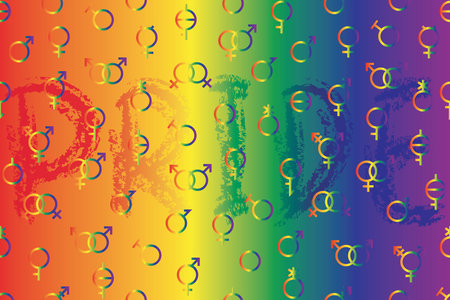Illustration, Icon of LGBTQ+ and hand drawn of PRIDE letter with lgbtq color.のイラスト素材