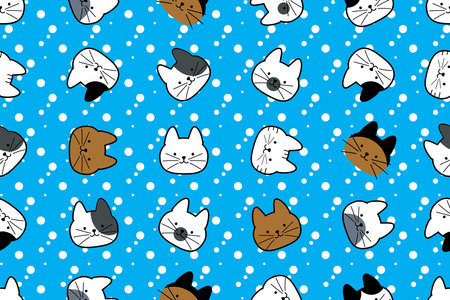 illustration head of cat with white dot on blue background.のイラスト素材