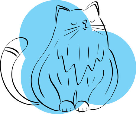 illustration line of cat with blue circle on empty background.のイラスト素材