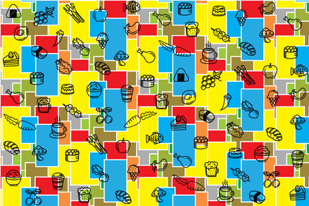 illustration abstract line foods on square with multi color backgroundのイラスト素材