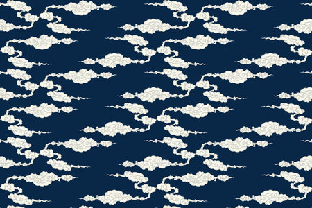 Illustration, pattern of the Chinese cloude on deep blue background.のイラスト素材