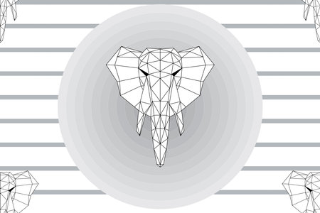 illustration triangle line of elephant with circle on grey line background.のイラスト素材