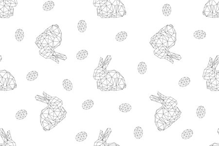 illustration pattern triangle line of rabbit and easter eggs on white backgroundのイラスト素材