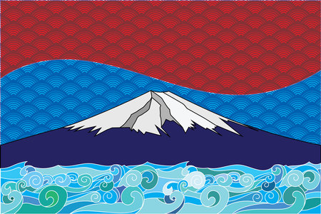 Illustration of the fuji mountain and wave background.のイラスト素材