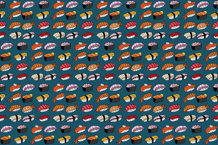 Illustration pattern of the shushi on blue background.のイラスト素材
