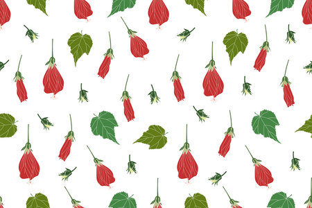 Illustration pattern of Sleeping hibiscus, Wax Mallow flower with leaf on white background.のイラスト素材