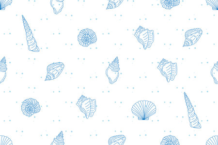Illustration pattern of Shell line with dot blue color on white background.のイラスト素材