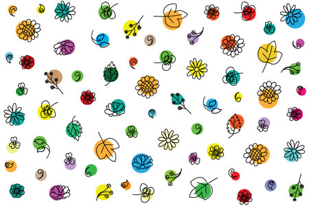 Illustration Pattern line of the flower and leaves with circle color on white background.のイラスト素材