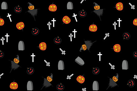 illustration the object of Helloween season on black background.のイラスト素材