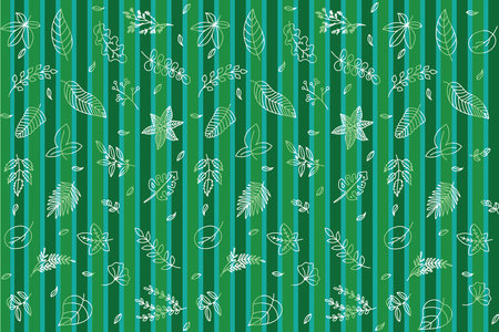 Illustration Pattern of the white line leaves on green color background.のイラスト素材