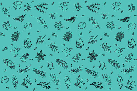 Illustration Pattern the black line of leaves on soft green background.のイラスト素材