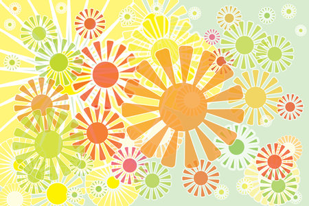Illustration of abstract yellow flower on soft green background.