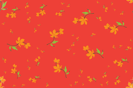 Illustration of lily flower with leaf on deep orange color background.のイラスト素材