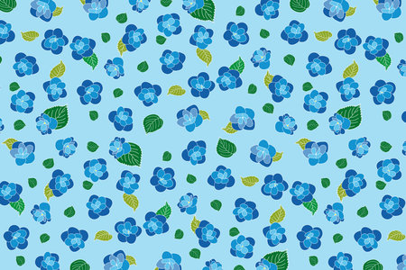 Illustration of the Blue Hydrengea flower with leaves on light blue background.のイラスト素材