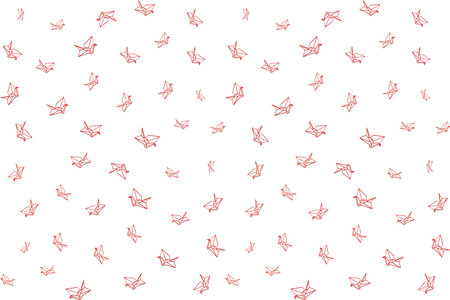 Illustration abstract red line of origami bird on white background.のイラスト素材