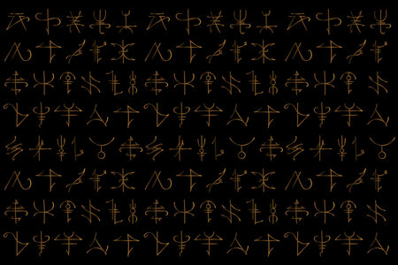 Illustration gradient line of the ancient letters on black background.のイラスト素材