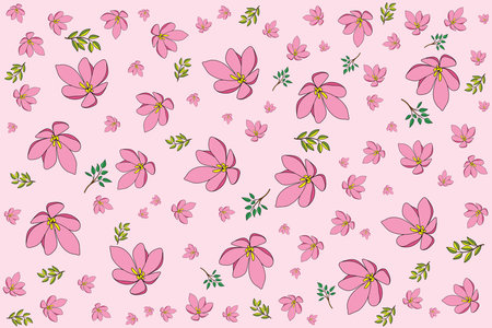 Illustration of the pink flower with leaves on soft pink background.のイラスト素材