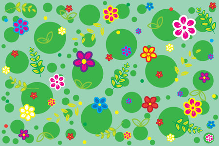 Illustration pattern of flower with leaf and circle on green background.のイラスト素材