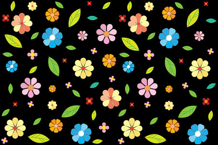Illustration pattern of flower with leaf on black background.のイラスト素材