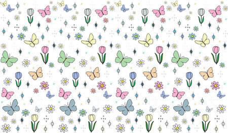 Illustration pattern of flower with butterfly on white background.のイラスト素材