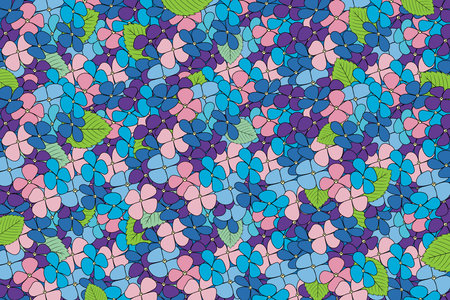 Illustration wallpaper of the Hydrangea flower with leaves on blue background.のイラスト素材