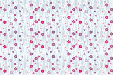 Illustration, Pattern of cherry blossom flower on japan wave background.のイラスト素材