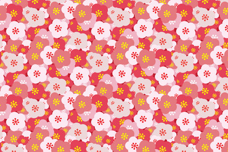 Illustration, Pattern of cherry blossom flower on red background.のイラスト素材