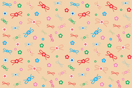 Illustration, pattern flower with ribbon on cream color background.のイラスト素材