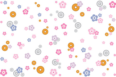 Illustration, The sakura flower with gold and silver lucky coin on white background.のイラスト素材