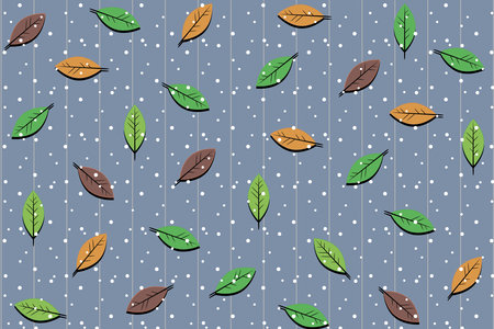 Illustration, pattern of leaf with line and white dot on grey background.のイラスト素材
