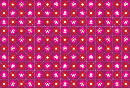 Illustration, pattern of flower on pink square and white line on violet background.のイラスト素材