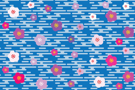 Illustration, Pattern of cherry blossom flower on blue background.のイラスト素材