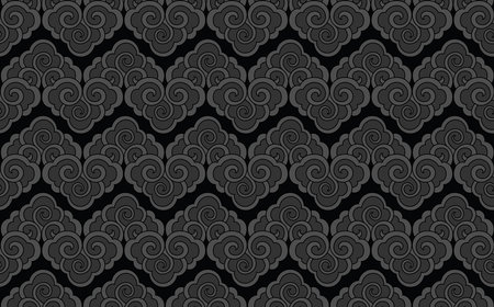 Illustration wallpaper of the black Chinese clouds on black background.のイラスト素材