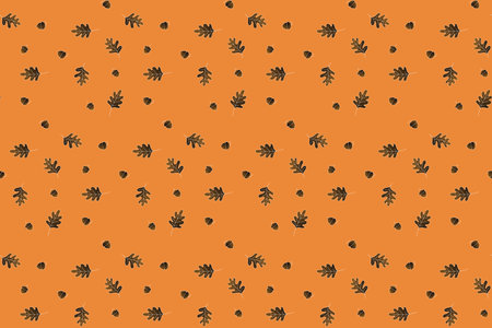 Illustration of walnuts fruit with brown leaves on orange background.のイラスト素材