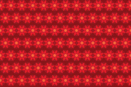 Illustration pattern, Abstract Geometric Style. Repeating of abstract red flower in red octagon on deep red background.のイラスト素材