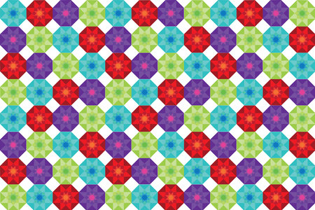 Illustration pattern, Abstract Geometric Style. Repeating of abstract multicolor flower in octagon on white background.のイラスト素材