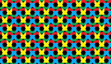 Illustration pattern, Abstract Geometric Style. Repeating of abstract four color in octagon on black background.のイラスト素材