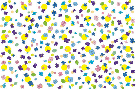 Illustration wallpaper of the Hydrangea flower with leaves and yellow circle on white background.のイラスト素材
