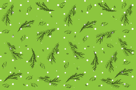 Illustration pattern, Repeating of abstract line of leaves with white circlr on green background.のイラスト素材