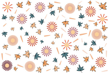 Illustration pattern, Repeating of abstract multicolor of flower with leaf on white background.のイラスト素材