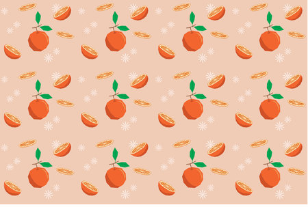 Illustration pattern, Repeating of abstract orange fruit with leaf on soft orange background.のイラスト素材