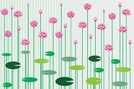 Illustration pattern, Repeating of abstract lotus flower with leaf on line background.のイラスト素材